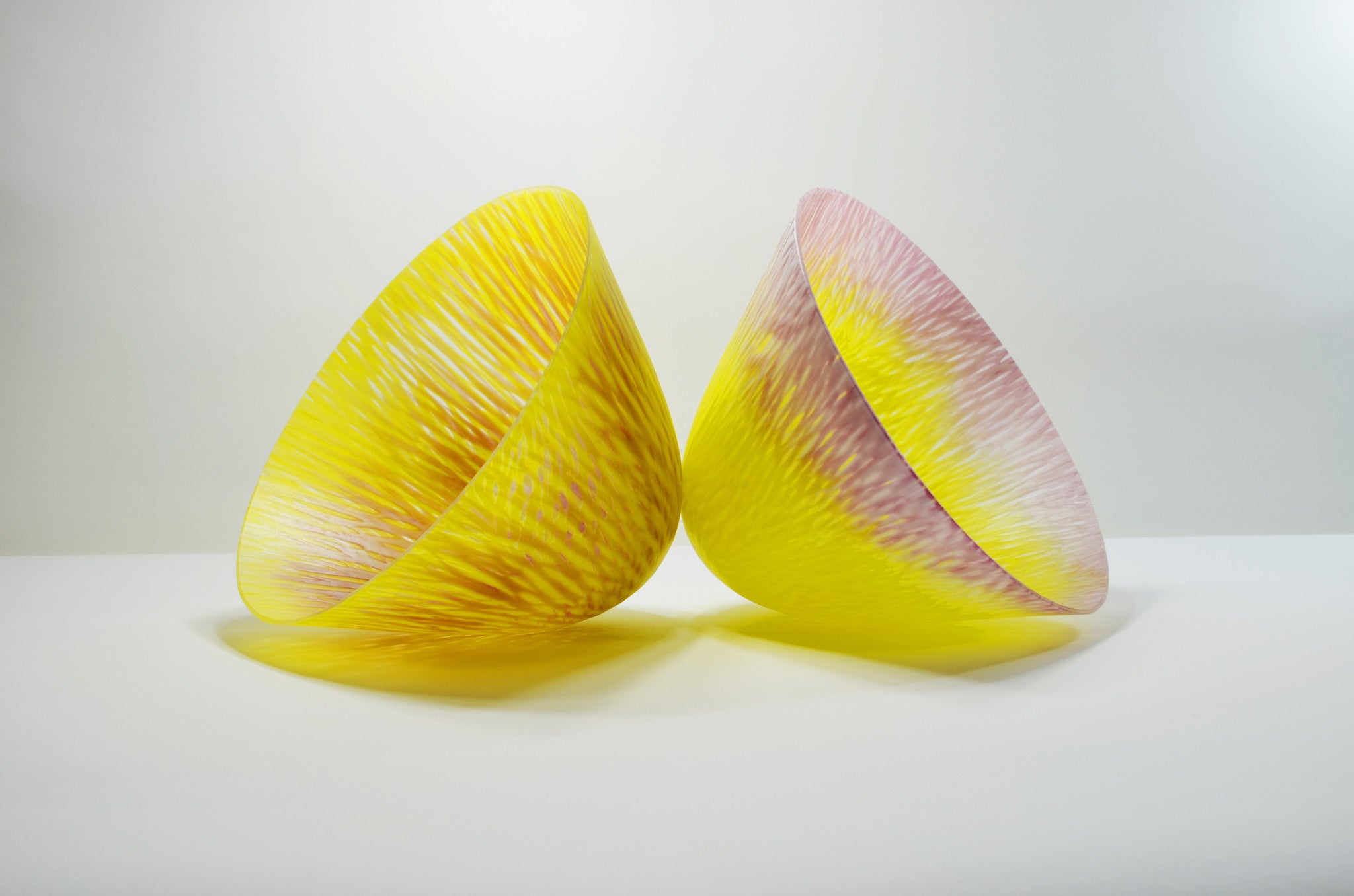 Dahlia Universe duo set by Amanda Simmons kiln formed glass vessels shown at the British Glass Biennale